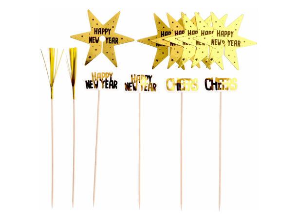 Glassdekorsett - Black & Gold Happy New Year