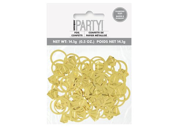 Bryllupsdekor - diamantring - gull konfetti