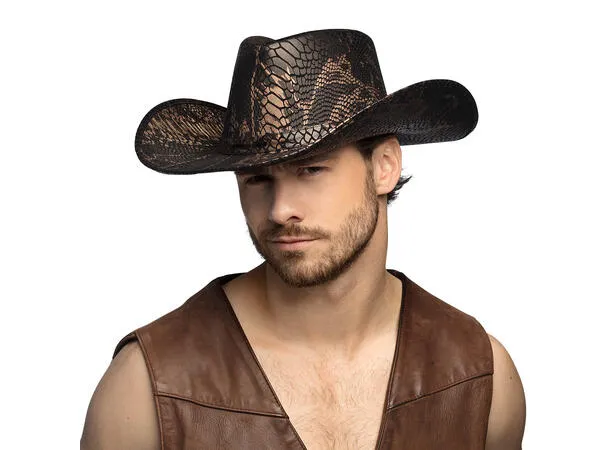 Cowboyhatt - Slangeskinn - Mørk brun – Onesize