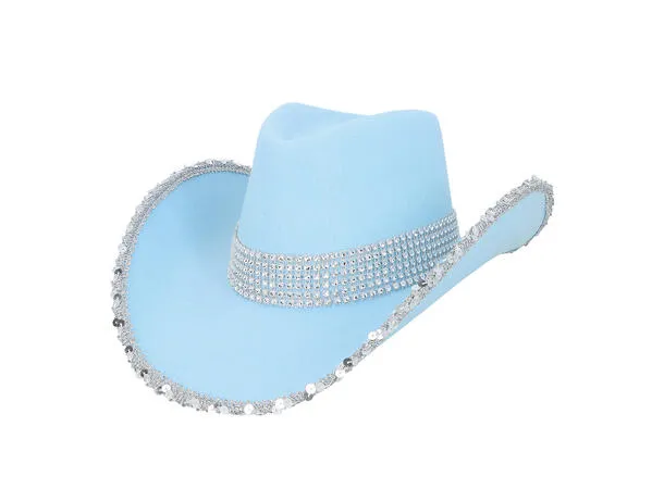 Glitter Cowboyhatt Lyseblå med Strass – Onesize